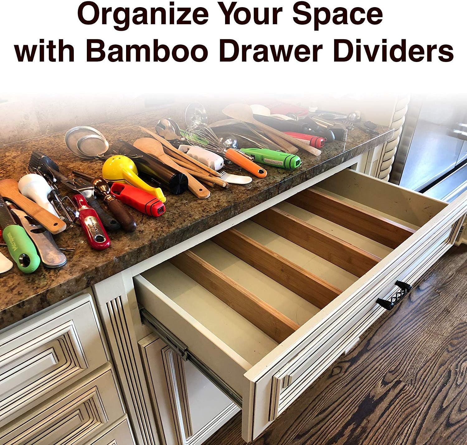 Adjustable Bamboo Drawer Dividers Organizers - Expandable Drawer Organization Separators For Kitchen, Dresser, Bedroom, Bathroom and Office, 4-Pack (17-22 IN, Natural): Home Improvement