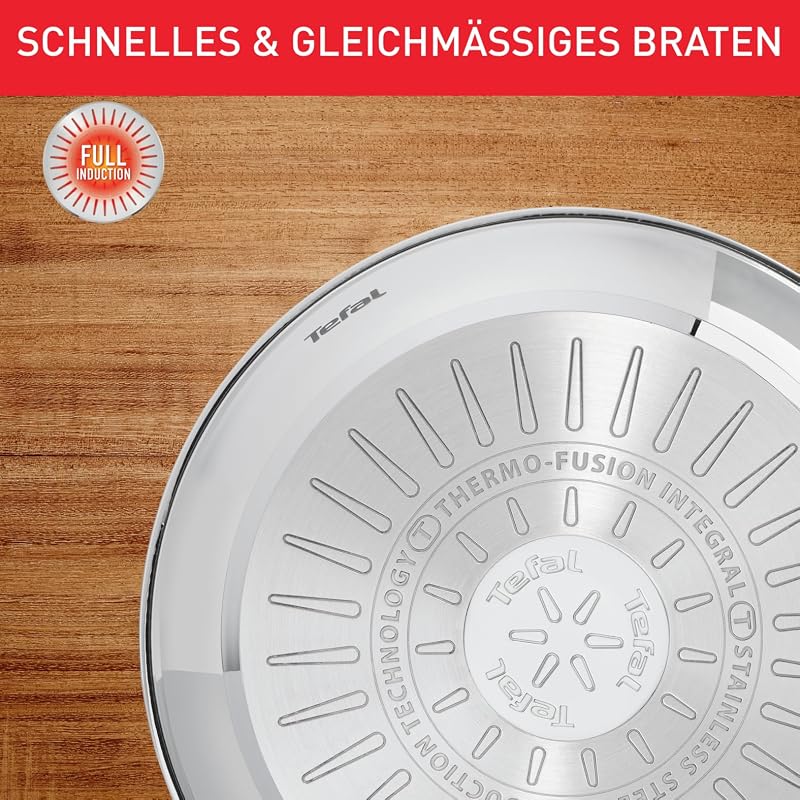 Duetto On Bratpfanne 28 cm, unversiegelt, dicker Wärmediffusionsboden, Komfort-Griff, langlebig, für alle Herdarten geeignet, Edelstahl, B8660634