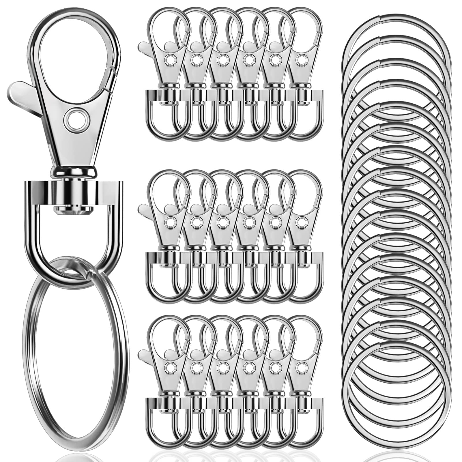 Photo 1 of 100PCS Premium Swivel Snap Hooks with Key Rings,Metal Lanyard Keychain Hooks Lobster Clasps for Key Jewelry DIY Crafts 1.5inches/38mm(50 Pcs Lanyard Snap Hooks+50 Pcs Key Rings)