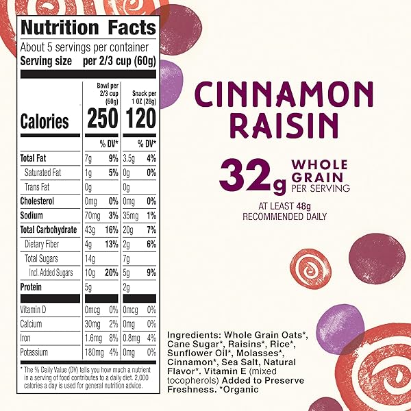 CASCADIAN FARM ORGANIC GRANOLA, CINNAMON RAISIN CEREAL, RESEALABLE POUCH, 11 OZ