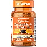 Puritan's Pride Zeaxanthin 4mg with Lutigold™ Lutein 10mg Carotenoids, Dietary Supplement for Healthy Eyes and Vision, 60 Easy-to-Swallow Rapid Release Softgels
