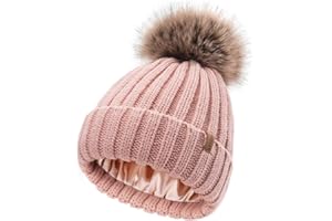 FURTALK Toddler Beanie Satin Lined Baby Boys Girls Winter Hats Pom Pom Beanies for Kids