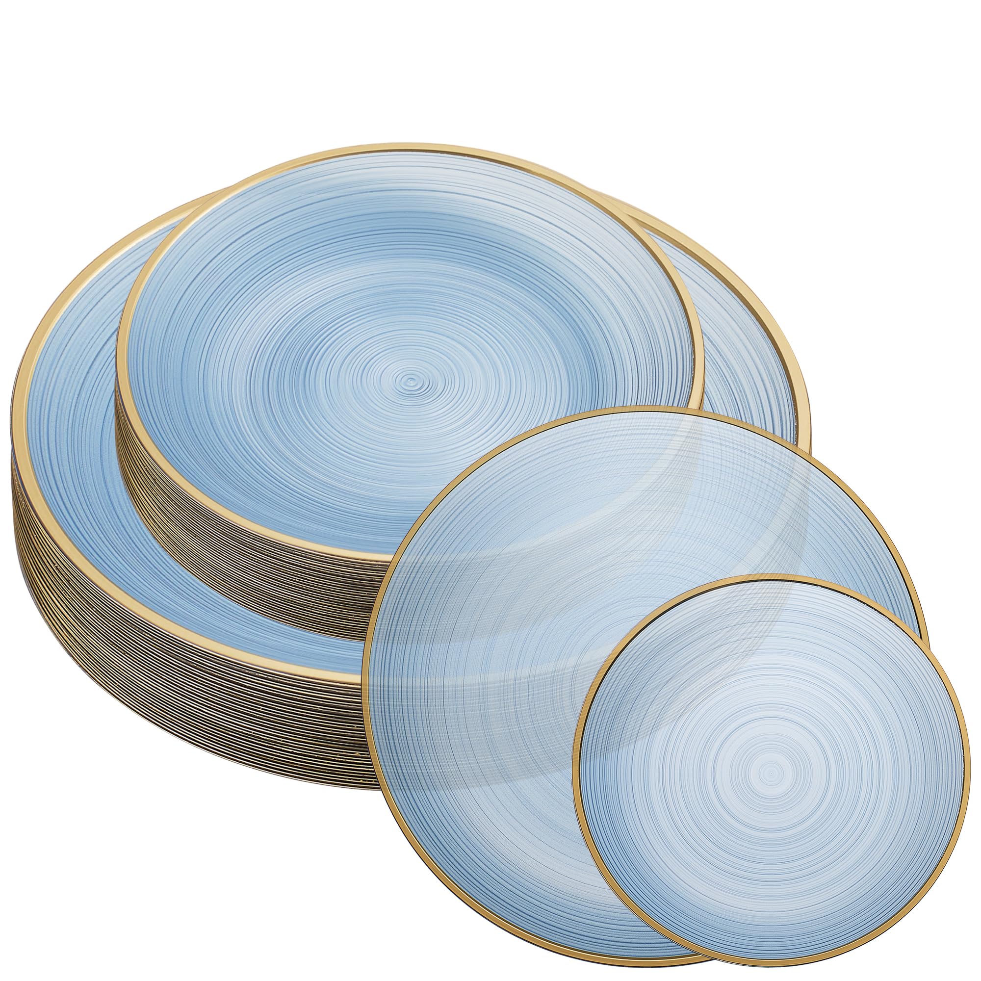 Photo 1 of PLASTICPRO 64 Pieces Crystal Design Plastic Plates Combo Pack 7 inch and 10 inch Gold Rim Elegant Disposable Plates, Transparent Blue