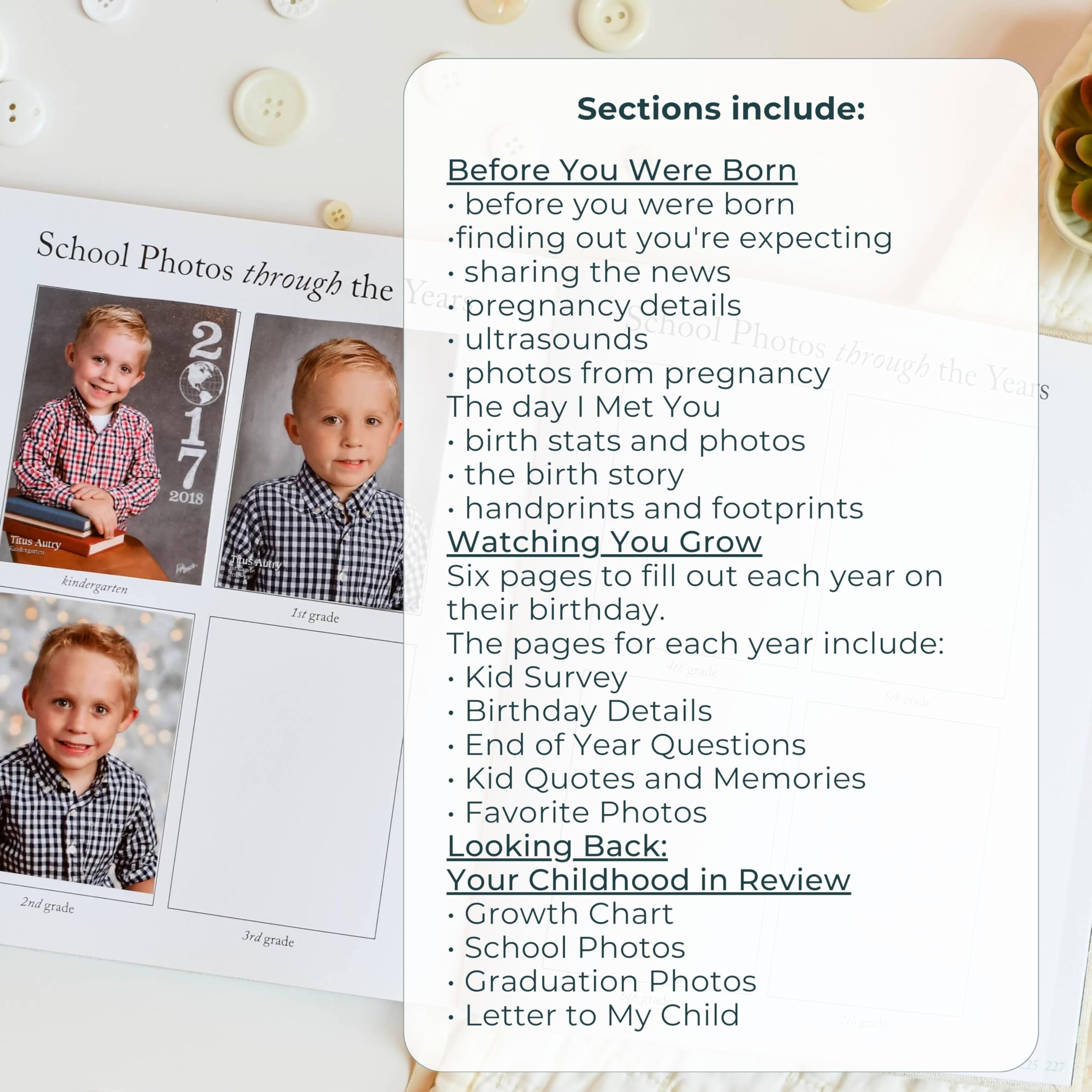 Childhood Memory Book - Elegant Child Memory Book from Pregnancy to Age 18 W/Prompts, Space for Photos & More - Baby Journal (175 Pages, Dusty Rose)