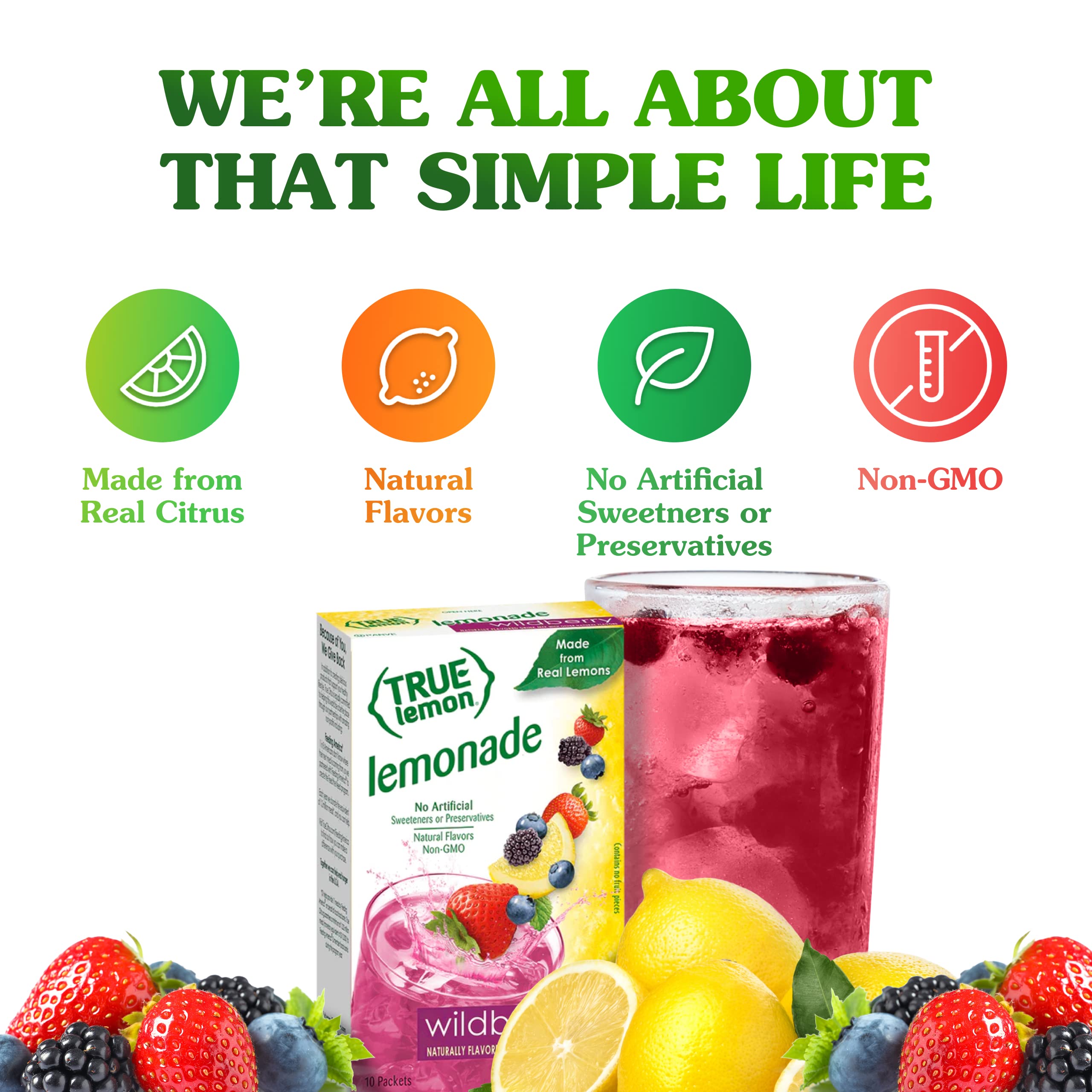 True Lemon Wildberry Lemonade Water Enhancer Drink Mix (12 Pack of 10 Count Boxes), Low Calorie