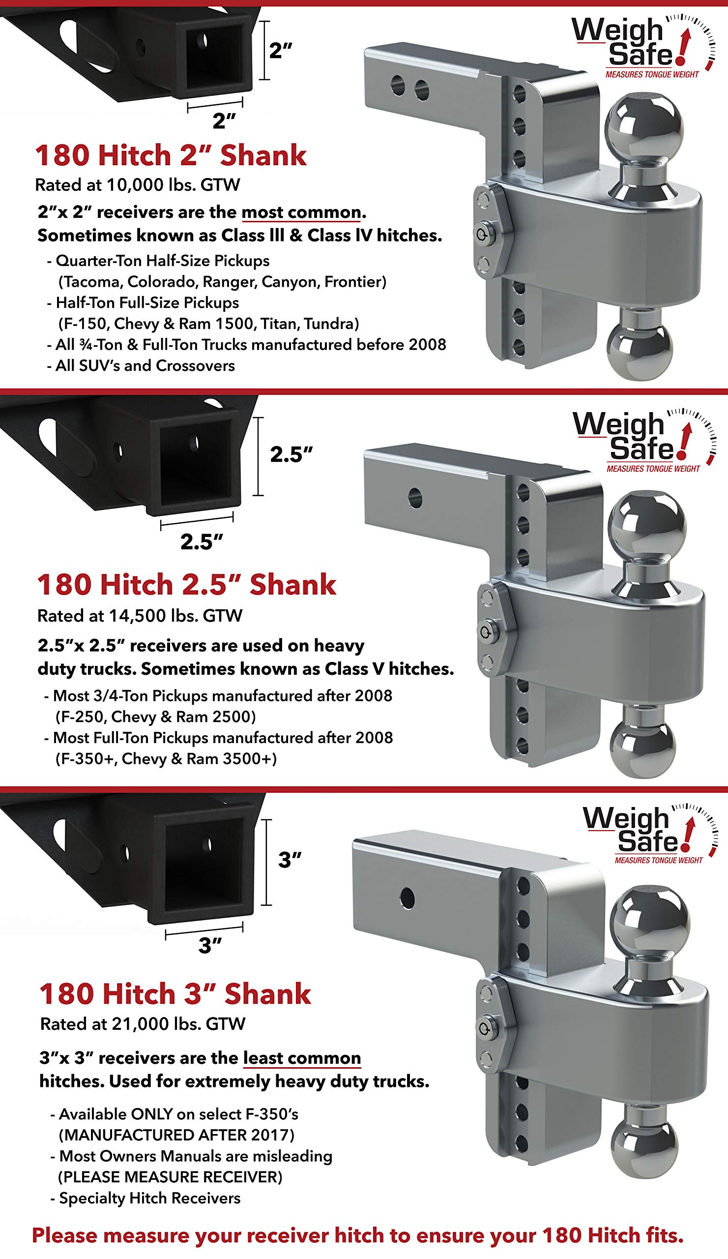 Weigh Safe LTB6-2, 6" Drop 180 Hitch w/ 2" Shank/Shaft, Adjustable Aluminum Trailer Hitch & Ball Mount, Stainless Steel Combo Ball (2" & 2-5/16") and a Double-pin Key Lock