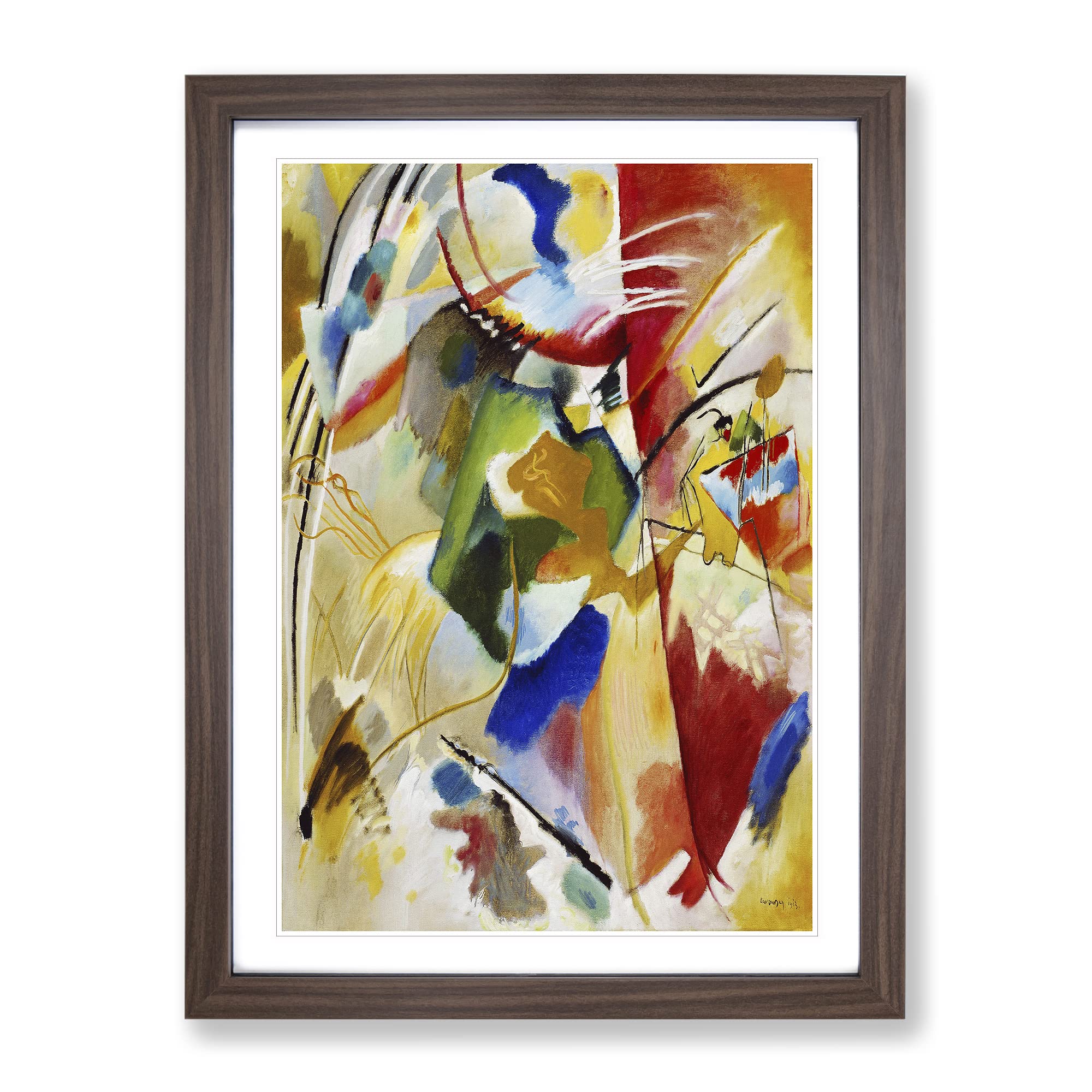 Green Center By Wassily Kandinsky Classic Painting Framed Wall Art Print, Ready to Hang Picture for Living Room Bedroom Home Office Décor, Walnut A4 (34 x 25 cm)