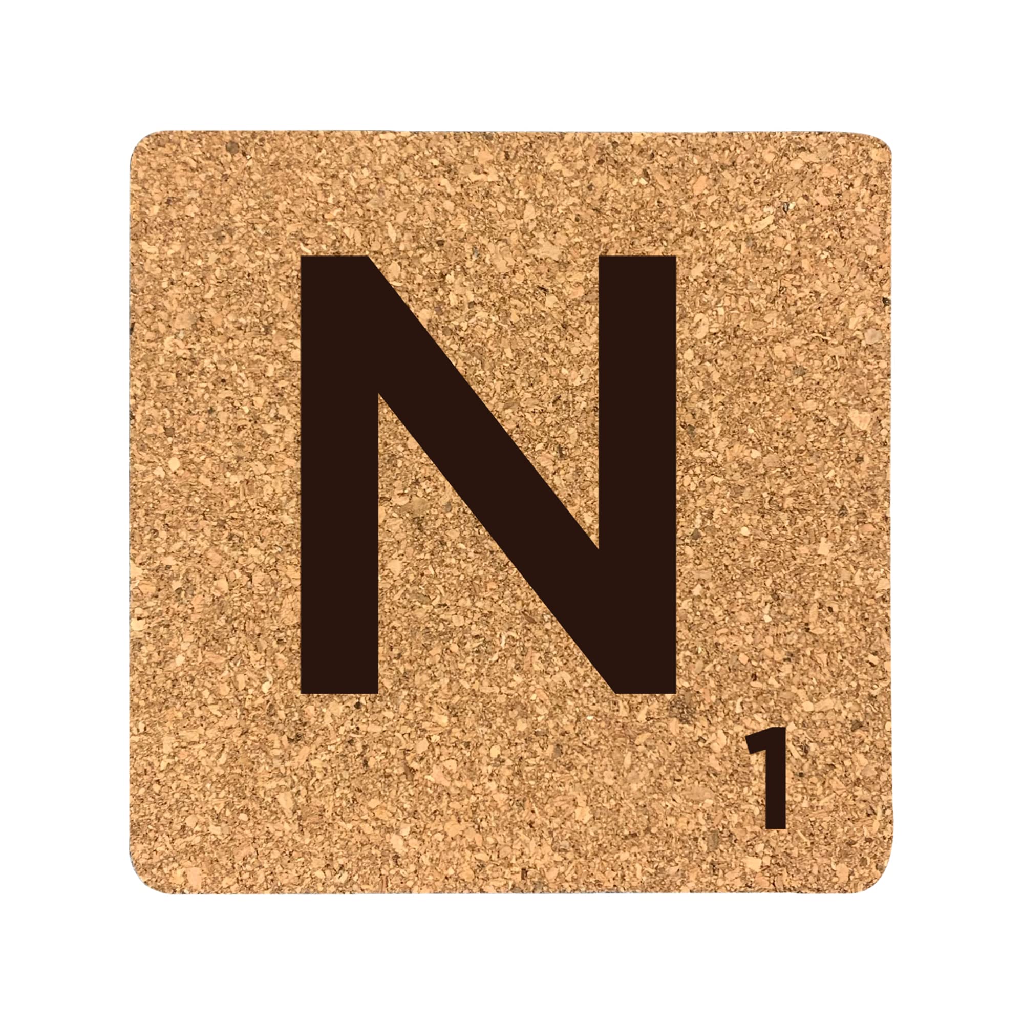 eBuyGB Scrabble Drinks Coasters, Square Cork Coaster, Individual Alphabet Letters, Scrabble Tiles with Score Marks - Personalise Your Own Scrabble Words (N)