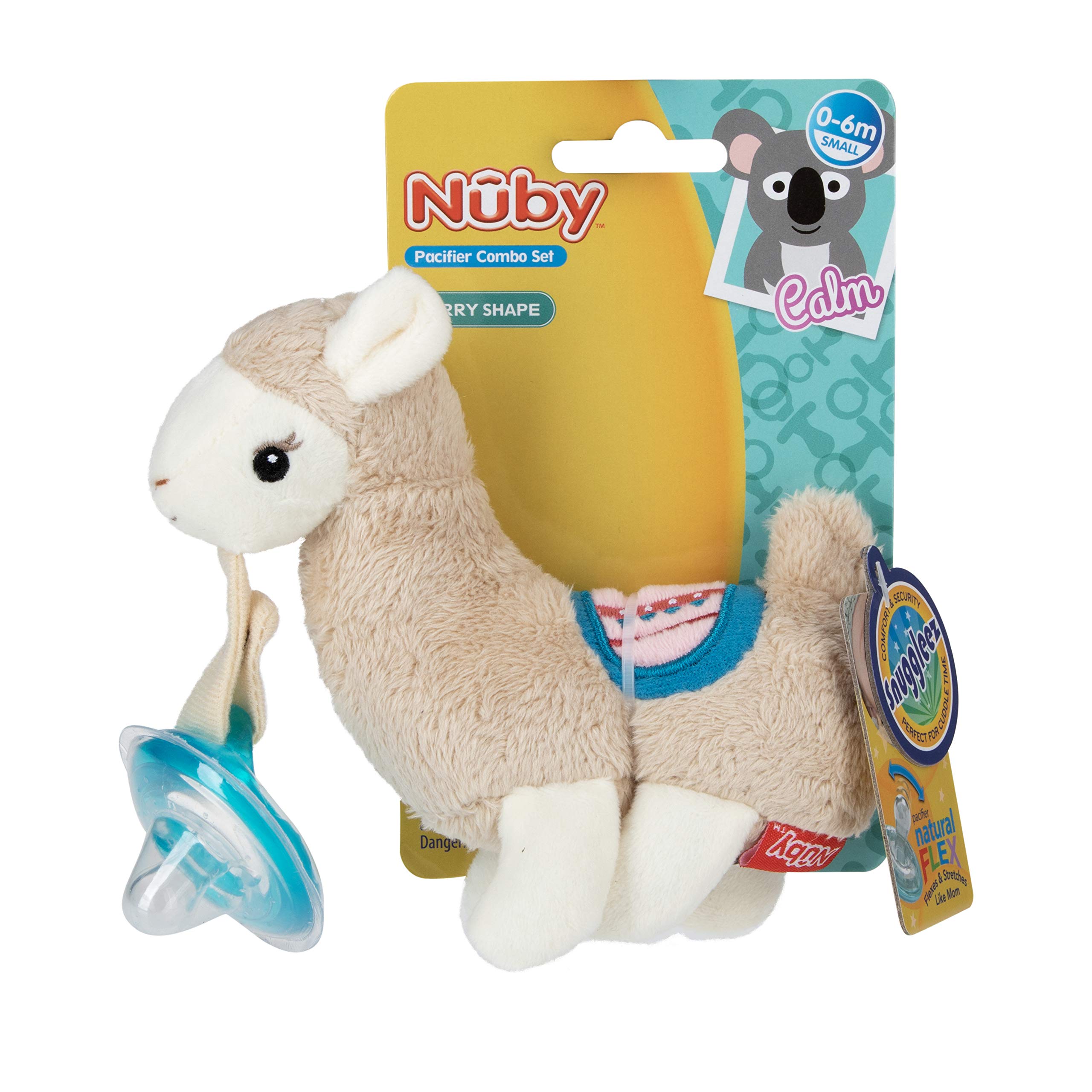 Nuby Soft Plush Pacifinder with Detachable Silicone Pacifier: 0-6 Months, Llama, Natural Cherry Shape, Multi, one Size