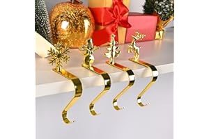 TECHSHARE Christmas Stocking Holders for Mantle Set 4,Protective Pads Christmas Stocking Holders for Fireplace Mantle,Stocking Hooks for Christmas Party Decoration (Gold)