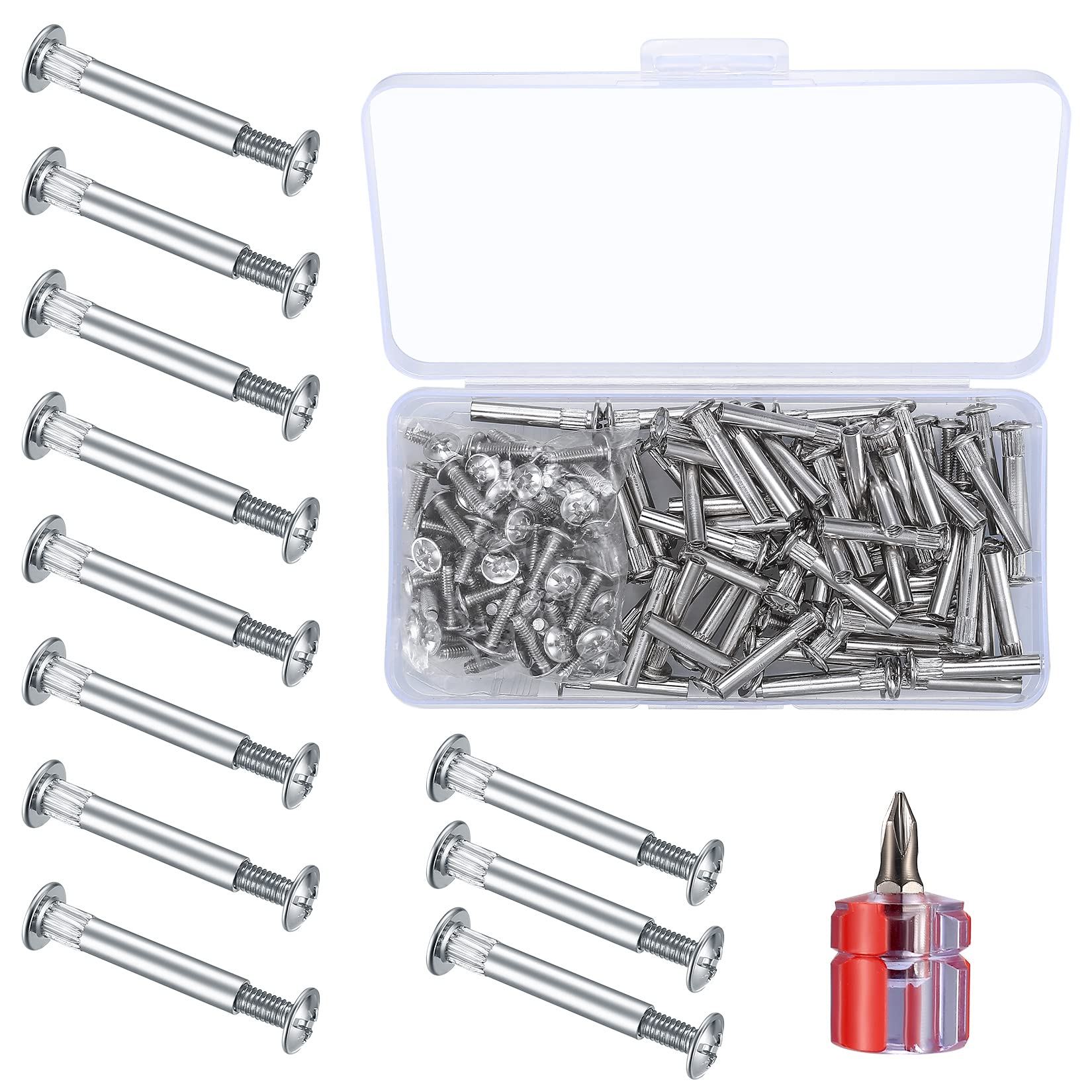 130 Pcs M4 Furniture Connecting Screws and Bolts (65 Binding Screws, 65 Connecting Sleeves), 31-40 mm for Cupboards, Cabinets, and Door Handles