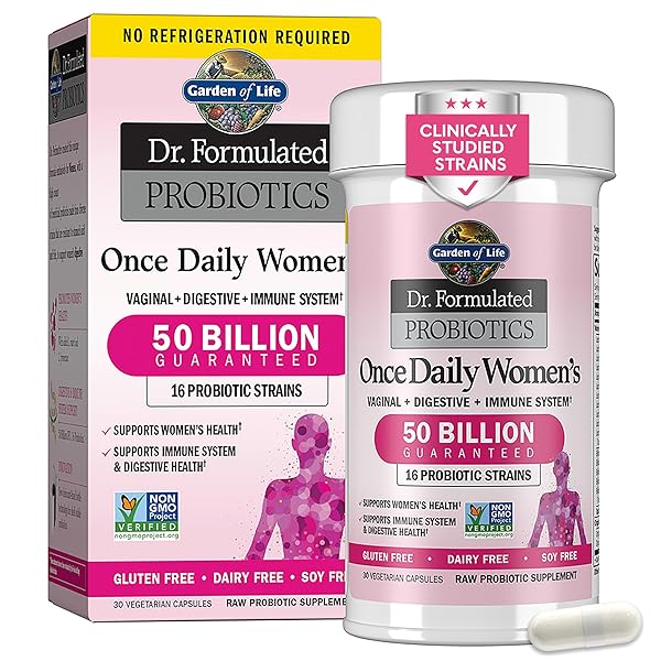 GARDEN OF LIFE ONCE DAILY DR. FORMULATED PROBIOTICS FOR WOMEN 50 BILLION CFU 16 PROBIOTIC STRAINS WITH ORGANIC PREBIOTICS FOR DIGESTIVE, VAGINAL & IMMUNE HEALTH, DAIRY FREE, SHELF STABLE 30 CAPSULES