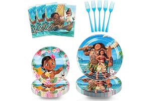 VDESFUEBY 80 Pcs Moana Birthday Party Supplies Disposable Tableware Include Plates,Forks and Napkins for Kids Moana Party Decoration (Serves 20)