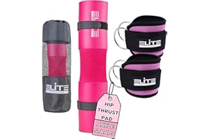 Elite Athletics Barbell Squat Pad for Women & Pair of Gym Ankle Straps for Cable Machines with Secure Straps & Carry Bag - Pi