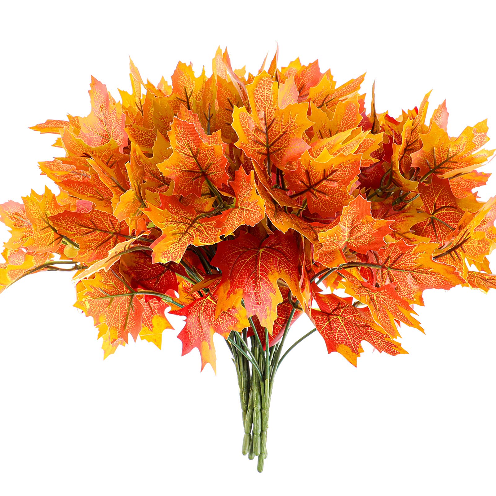Photo 1 of BBTO 6 Pieces Artificial Maple Leaves 7 Branches Autumn Faux Leaf Decoration Stem Fall Leaves for Thanksgiving Home Indoor Outdoor Kitchen Festival Autumns Table Centerpieces Decoration(Orange)