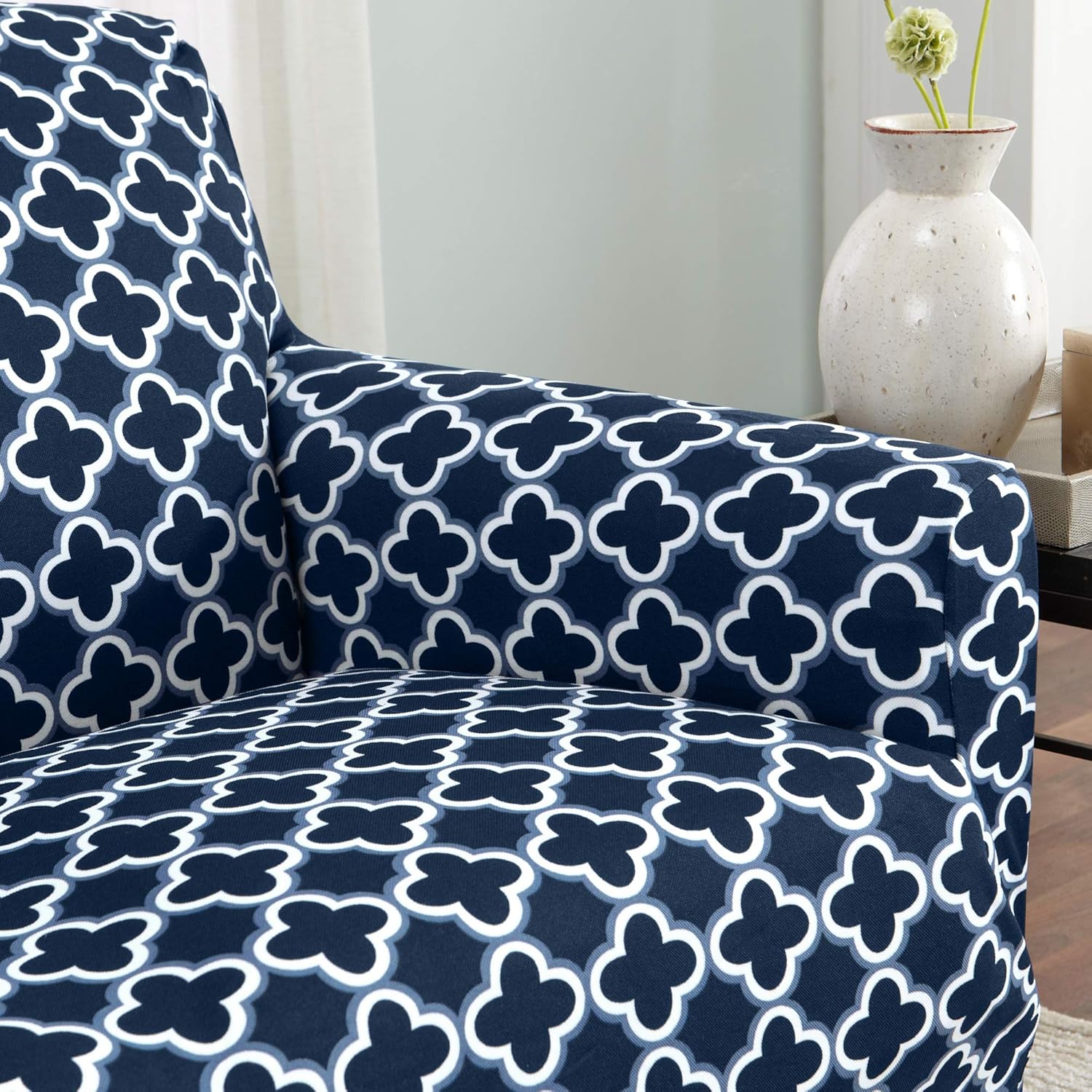 Printed Twill Love Seat Slipcover. One Piece Stretch Loveseat Cover. Strapless Love Seat Cover for Living Room. Fallon Collection Slipcover. (Love Seat, Navy): Kitchen & Dining