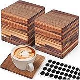 26 Pieces Unfinished Wood Coasters, 4 Inch Square Acacia Wooden Coasters for Crafts with Non-Slip Silicon Dots for DIY Stained Painting Wood Engraving Home Decoration