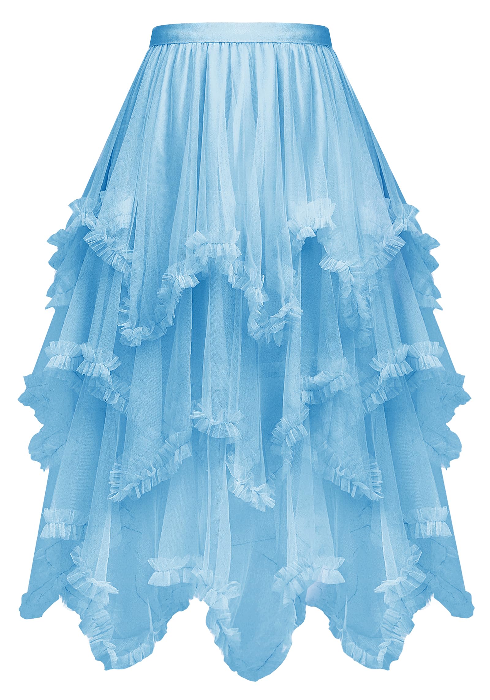Photo 1 of DAZCOS Tulle Skirt for Women High Low Ruffle Elastic Waist Midi Skirt Tutu Fairy Costume (Standard, Blue)