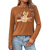 PECHAR Thanksgiving Shirts for Women: Turkey Thanksgiving Print T-Shirts Thankful Fall Long Sleeve Pullover Tops