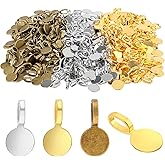 150 Pcs Bails for Jewelry Making Glue on Bails Pendants Pendant Connector Round Glue-on Flat Pad Bails Pendants Charms Bails for Necklace Bracelet Jewelry Making Golden Silver Bronze