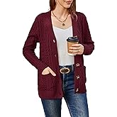 BuyiRen Womens Cardigan Sweaters Cable Knit Sweater 2025 Fall Winter Chunky Open Front Button Down Coats with Pockets