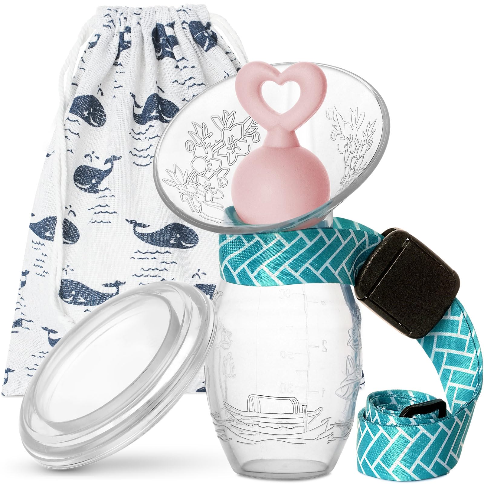 BumbleBee Manual Breast Pump, Hands-Free Silicone Milk Collector for Breastfeeding Moms with Neck Strap, Cap and Storage Bag, Kick-Proof, 3oz/90ml, Pink Stopper