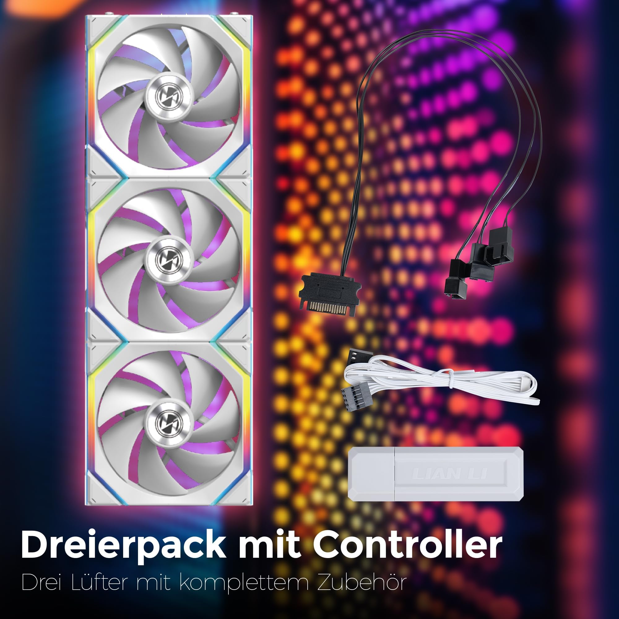 Lian Li UNI FAN SL Wireless PC Lüfter 120mm RGB – 3er Pack Reverse Blade Gaming PC Weiß | PWM Lüfter - 40 ARGB LEDs - bis 2.000 U/min - Stecksystem - hoher Airflow - Vibrationsarm - Leise 2