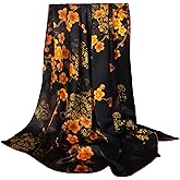 Sichdew Women 100% Mulberry Silk Scarf Square Shawl 43"*43" - Floral Print, for Party, Travel & Photography (Headscarf/Wrap)