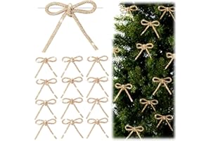 12Pcs Bow Christmas Decorations, Christmas Tree Bows Gold Golden Gift Ribbon Bow Ornaments for Christmas Party, Glitter Xmas 