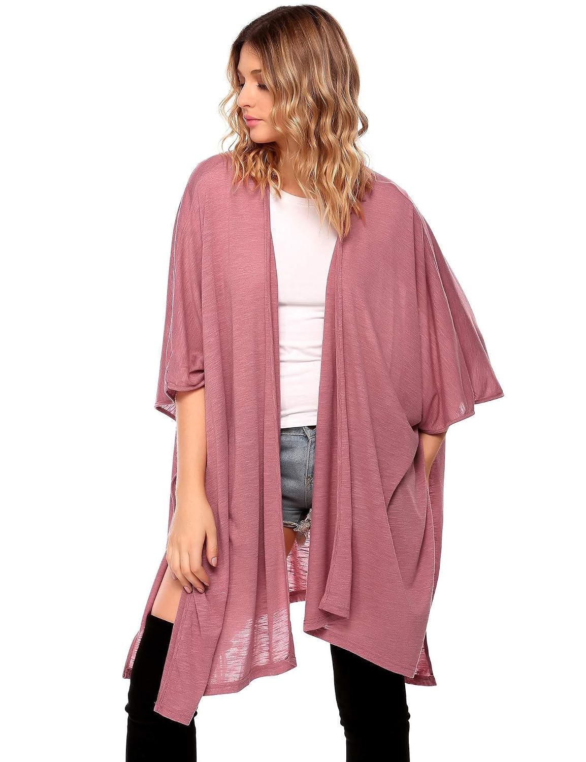 Zeagoo Womens 3/4 Sleeve Draped Open 