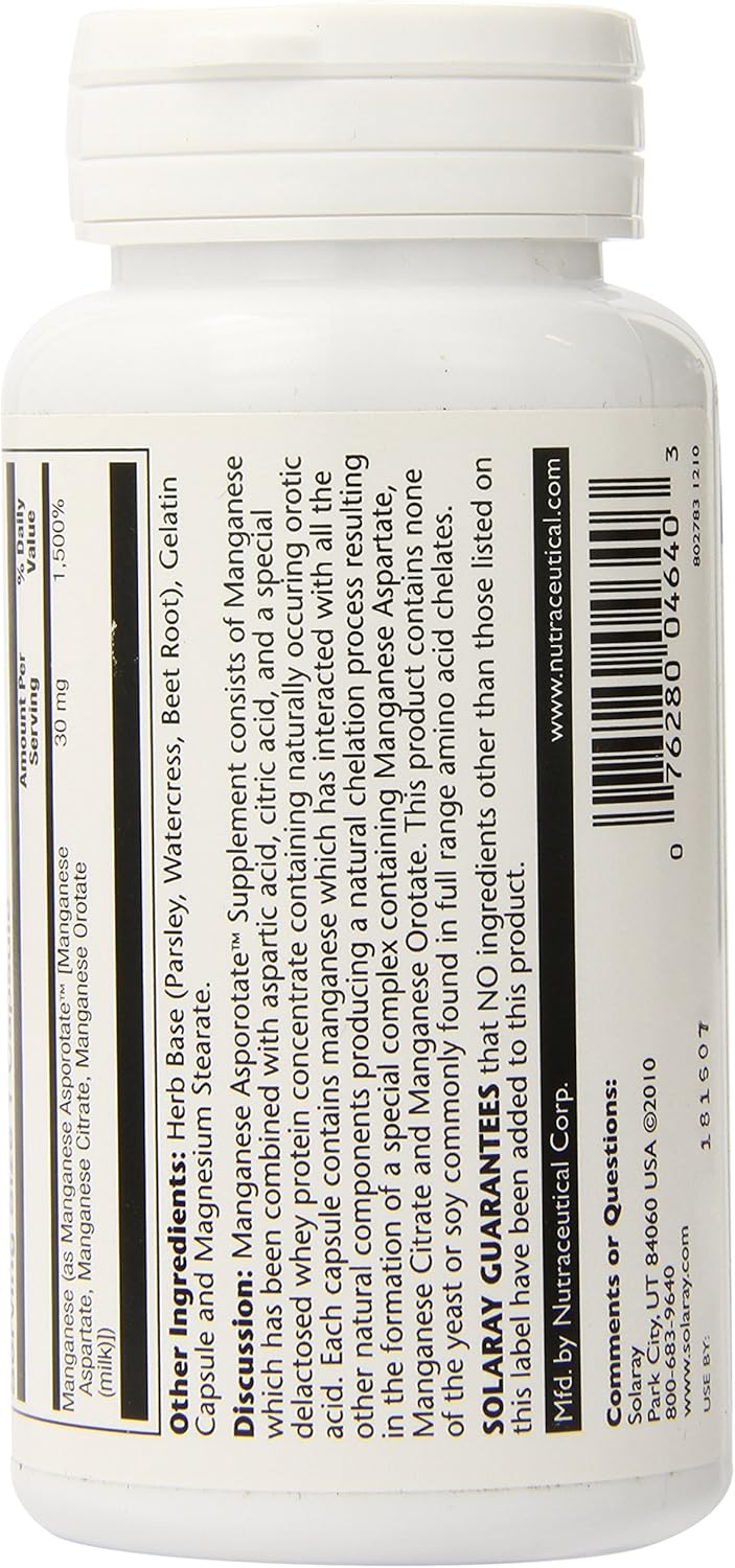 Solaray Manganese Asporotate, Capsule (Btl-Plastic) 30mg | 100ct: Health & Personal Care