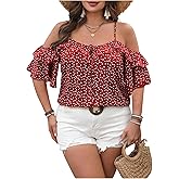 Floerns Women's Plus Size Cold Shoulder Layered Hem Short Sleeve Boho Blouse Tops