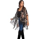 MJ SERECA Women's Burnout Velvet Kimono Cardigan Cover Up with Tassel