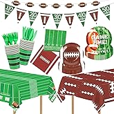154Pcs Football Party Decorations, Football Party Supplies Includes Plates,Napkins,Cups,Tablecloth,Banner for Football Game Day Tailgate Party, Football Birthday Party Decorations, Serve 25
