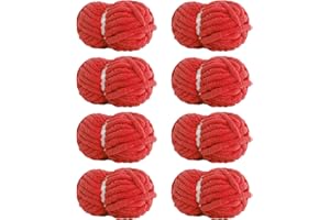 HouseABC Chunky Yarn for Hand Knitting Soft Jumbo Bulky Fluffy Chenille Yarn for Crocheting Blanket Scarf DIY 8 Pack (Red, 28yds, 8 Ounces Each)