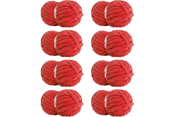 HouseABC Chunky Yarn for Hand Knitting Soft Jumbo Bulky Fluffy Chenille Yarn for Crocheting Blanket Scarf DIY 8 Pack (Red, 28yds, 8 Ounces Each)