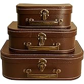 wald imports - Set of 3 Paperboard Suitcases - Decorative Storage Boxes - Suitcase Set for Decoration, Storage, and More (Brown)