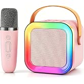 Mini Kids Karaoke Machine Ages 3-12, Wireless Mics Bluetooth Speaker, Pink | LED Party Lights, Voice Changer, Duets, BT 5.3, Rechargeable Portable, Birthday Christmas Toys &amp; Gifts for Boys &amp; Girls