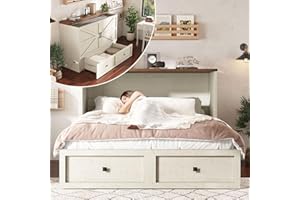 AMERLIFE Queen Murphy Bed with Storage & Charging Station, Farmhouse Murphy Cabinet with Foldable Panel, Noisy Free, for Guest Bedroom, Living Room, Office, Distressed White