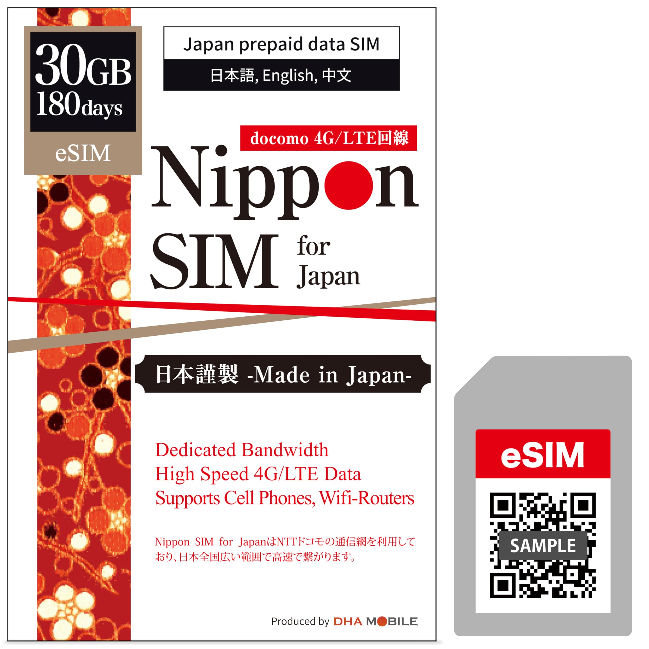 [eSIM] Japan eSIM 180 Days Data Only SIM | 30GB High-Speed 4G LTE + Unlimited Data at Reduced Speed | No Roaming Needed for Faster, Safer Access | Hotspot tethering Supported | Docomo | Made in Japan