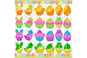 ONKULL 24 pcs Easter Pop Purse Fidget Toy Pack,Keychain for Party Favors Goodie Bag Stuffers with Keychain Toys Stress Relief Toys, Party Favors, Easter Basket Stuffers