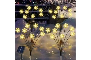 NEWHALE Set of 4 Snowflake Solar Christmas Decorations, 8 Modes Solar Swaying Garden Lights, Solar Landscape Pathway Stake Lights, Outdoor Solar Christmas Lights Decor, Upgraded Base on Solar Firefly Light