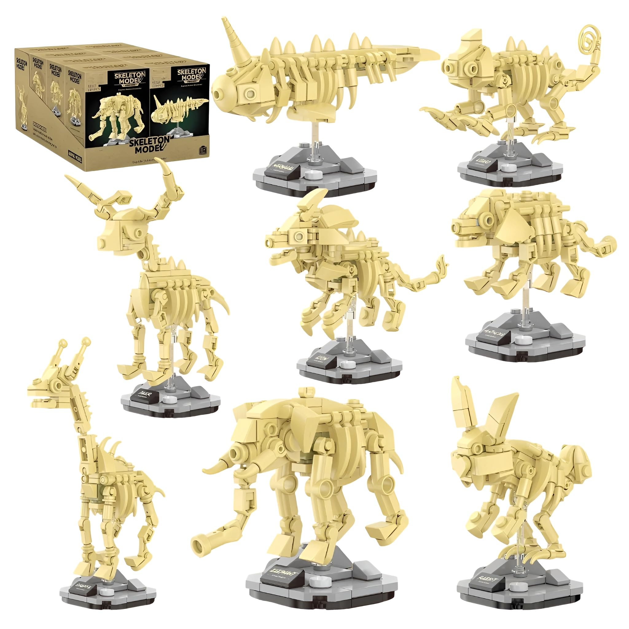 8 Styles Mini Animal Skeleton Building Set – 939PCS Wild Animals Bricks Kit, Elephant, Giraffe Blocks PlaySet, STEM Education Toy, Collector's Dino Kit for Adult