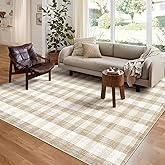 COLORPAPA Checkered Area Rug 5x7, Washable Rugs for Living Room, Modern Neutral Non Slip Indoor Carpet for Bedroom Office Patio Dining Room (Beige)