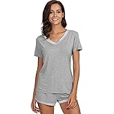 GYS Womens Pajama Sets, Short Sleeve Soft Sleepwear Tops and Shorts Pjs, Bamboo Viscose Loungewear