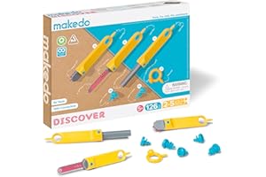 Makedo Discover | Upcycled Cardboard Construction Tool Kit in Small Toolbox (126 Pieces) | STEM + STEAM Educational Toys for at Home Play + Classroom Learning | Reusable Tools for Boys & Girls Age 5+