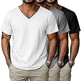 Evervibe 3 Pack Men's Big and Tall Cotton Shirts M-7XL Soft V Neck Shirt Plus Size Short Sleeve Tee Summer Casual Tops