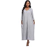 Kasual Womens Zipper Front Robes 3/4 Sleeve Housecoat Long Nightgowns Loose Loungewear with Pockets