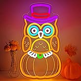 Thanksgiving Neon Sign for Wall Decor Pumpkin Owl Led Sign Thanksgiving Decor Fall Neon Light Up Sign for Owl Decor Thanksgiving Party Gift Wall Art Fireplace Bar Club Door Window