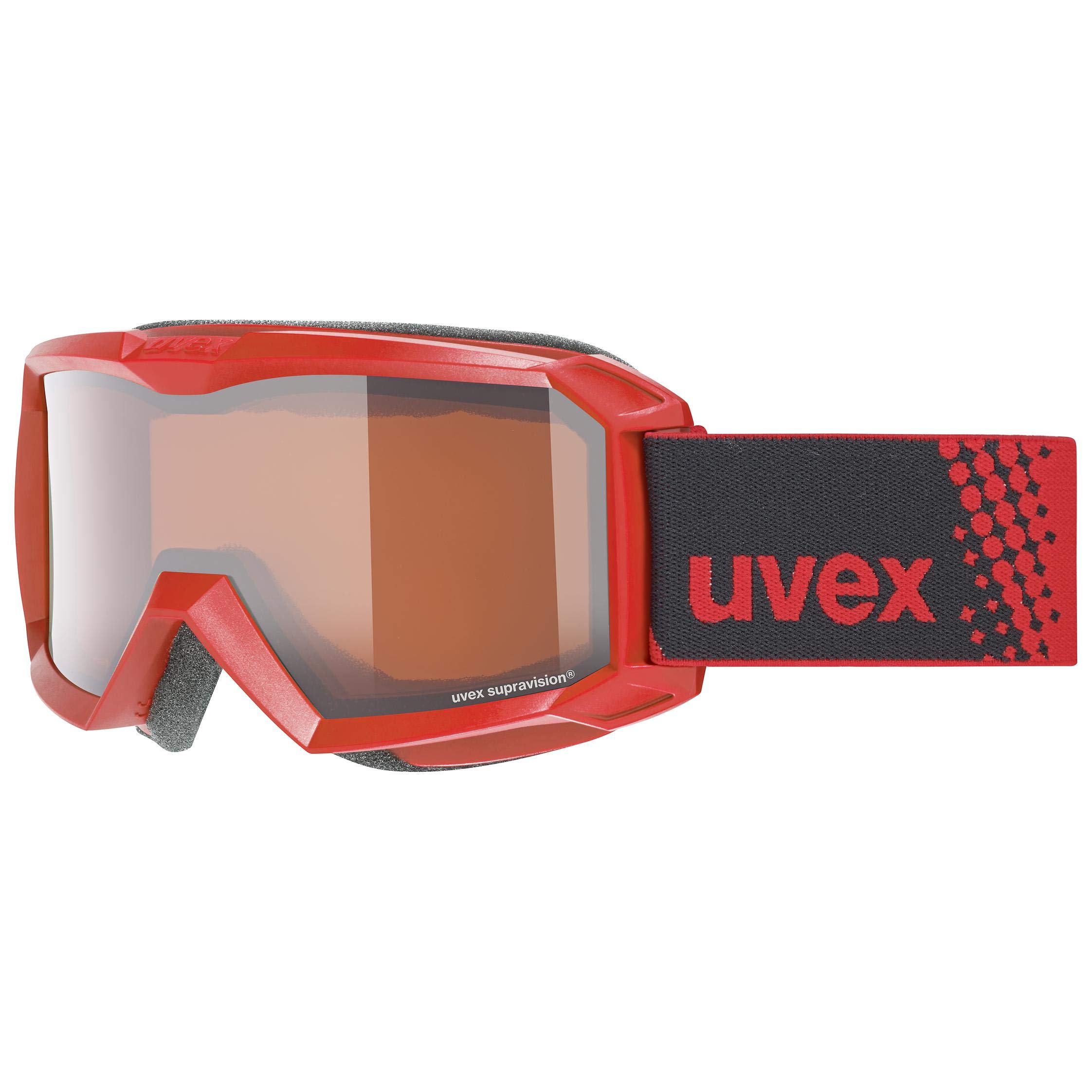 Uvex Flizz LG - Ski Goggle for Kids - Contrast Enhancing - Extended Field of Vision & Anti-Fog Coating - Red/Lasergold-Clear - One Size